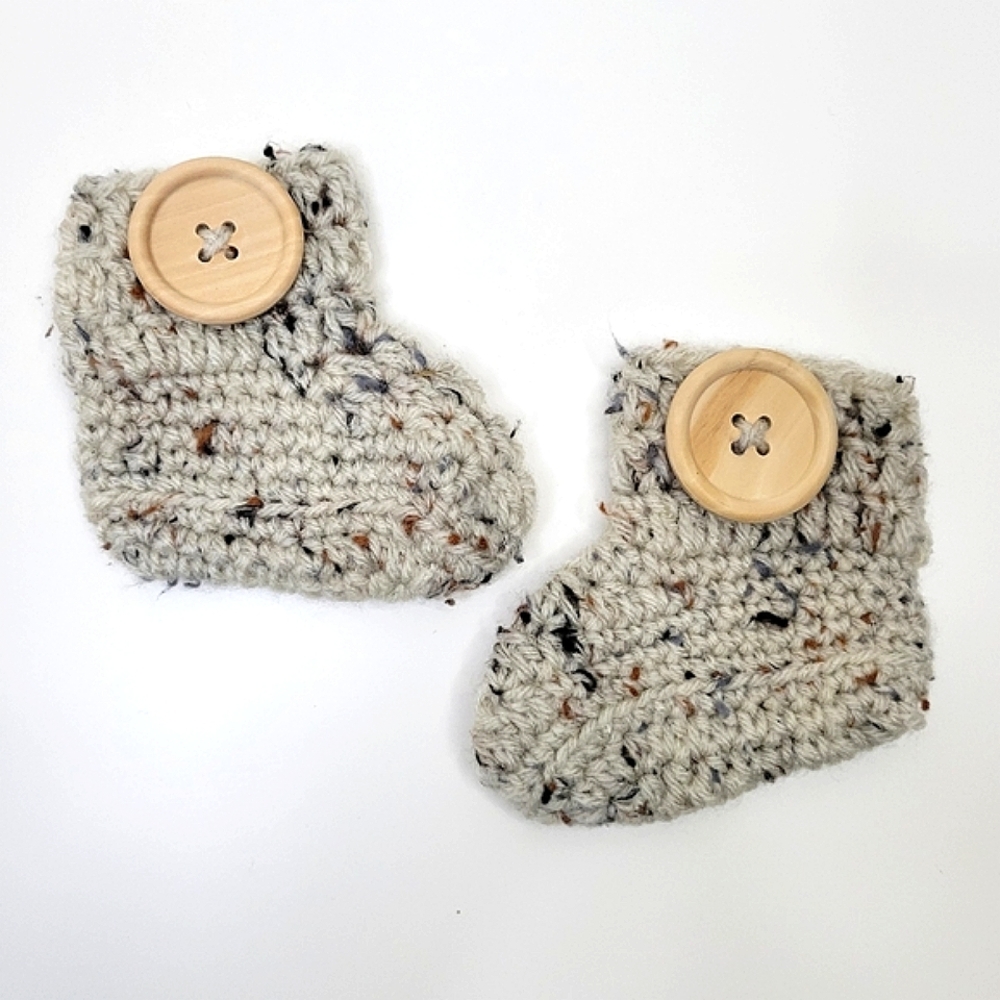 Handmade Tan Booties With Large Buttons Size About 6-9 Months